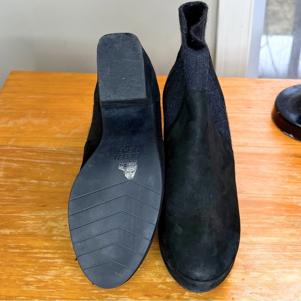 Eileen Fisher Nubuck Leather Block Heel Booties - Picture 12 of 12